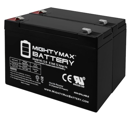 6V 12AH F2 SLA Battery For Emergency Light Toy Car Backup - 2PK